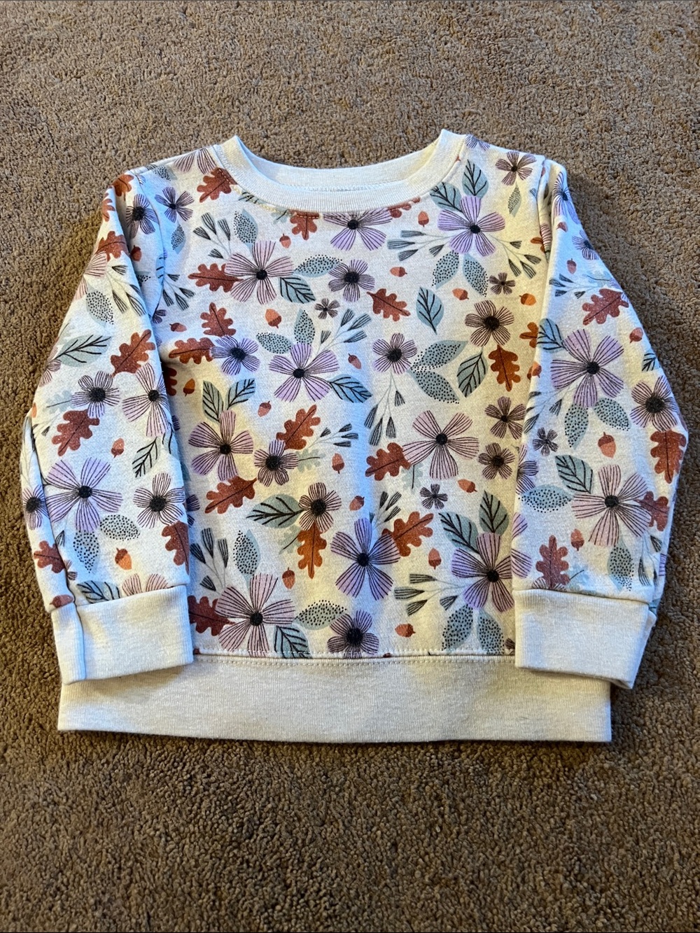 Garanimals Cream Floral Crewneck Sweatshirt with Purple & Rust Accents